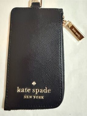 kate spade Black Leather Lanyard Wallet with Gold Hardware